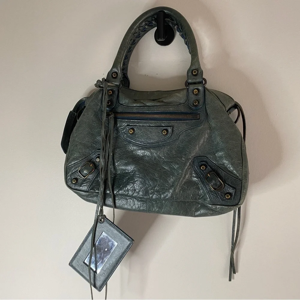 Vintage Balenciaga City Mini green teal leather handbag - Picture 3 of 14